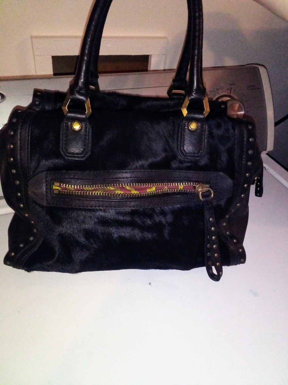 orYANY Black Cowhide Satchel with Gold Hardware